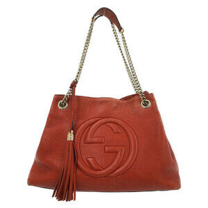 Gucci Soho Chain Tote pebbled leather Shoulder Bag Red